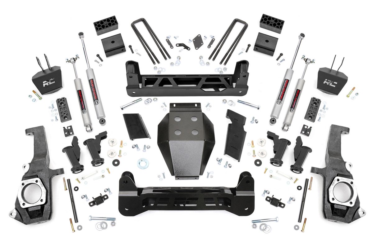 GMC Sierra 3500 HD Suspension Lift Kit - Rough Country - 5 Inch Lift Kit | Torsion Drop - Hammer Black - '11-'19